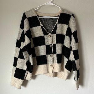 Oak + Fort Checkerprint Oversized Cardigan, Small